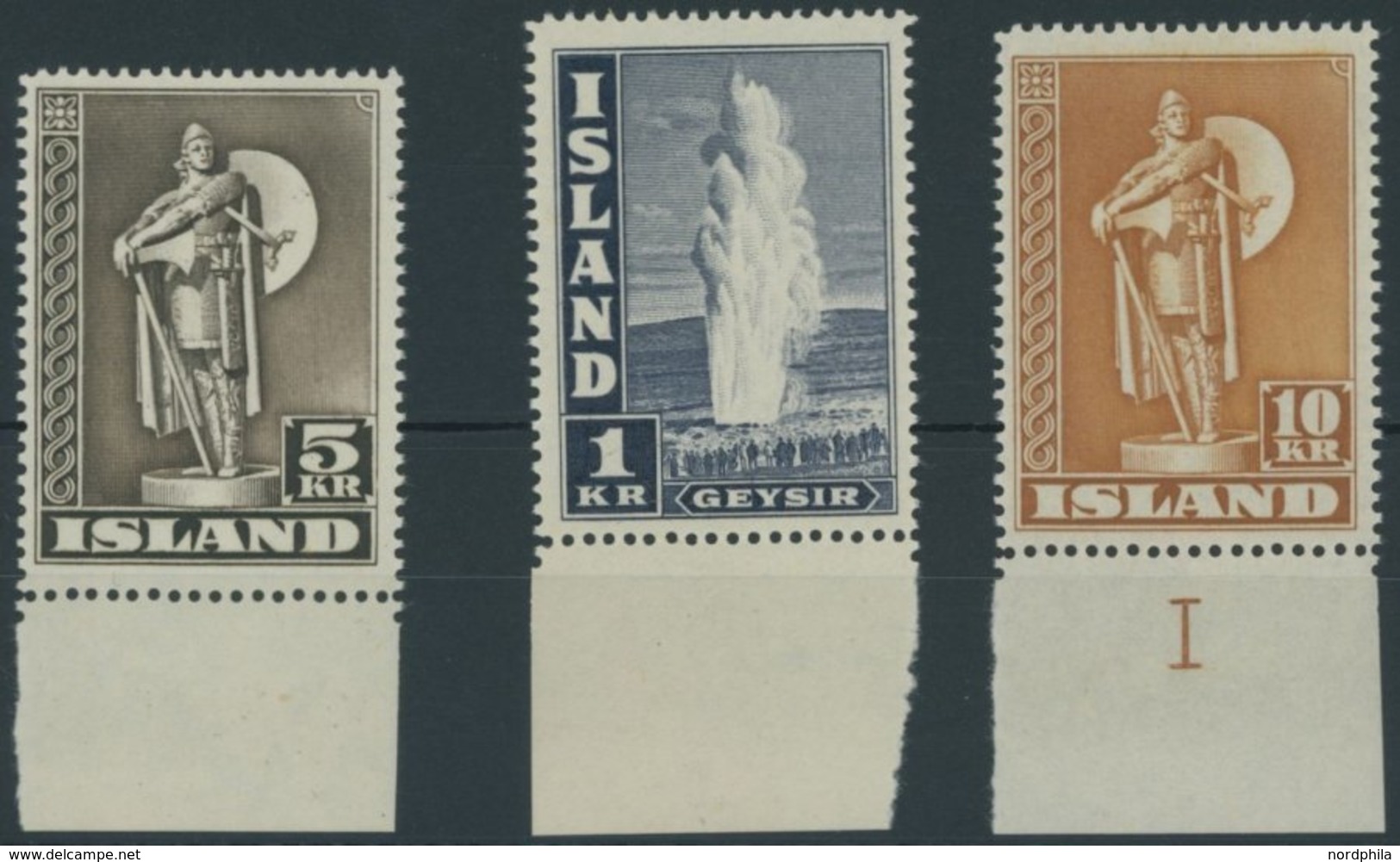 ISLAND 230,239/40A **, 1943/5, 5, 1 Und 10 Kr., Gezähnt K 14, Postfrisch, 3 Prachtwerte, Mi. 81.- - Sonstige & Ohne Zuordnung