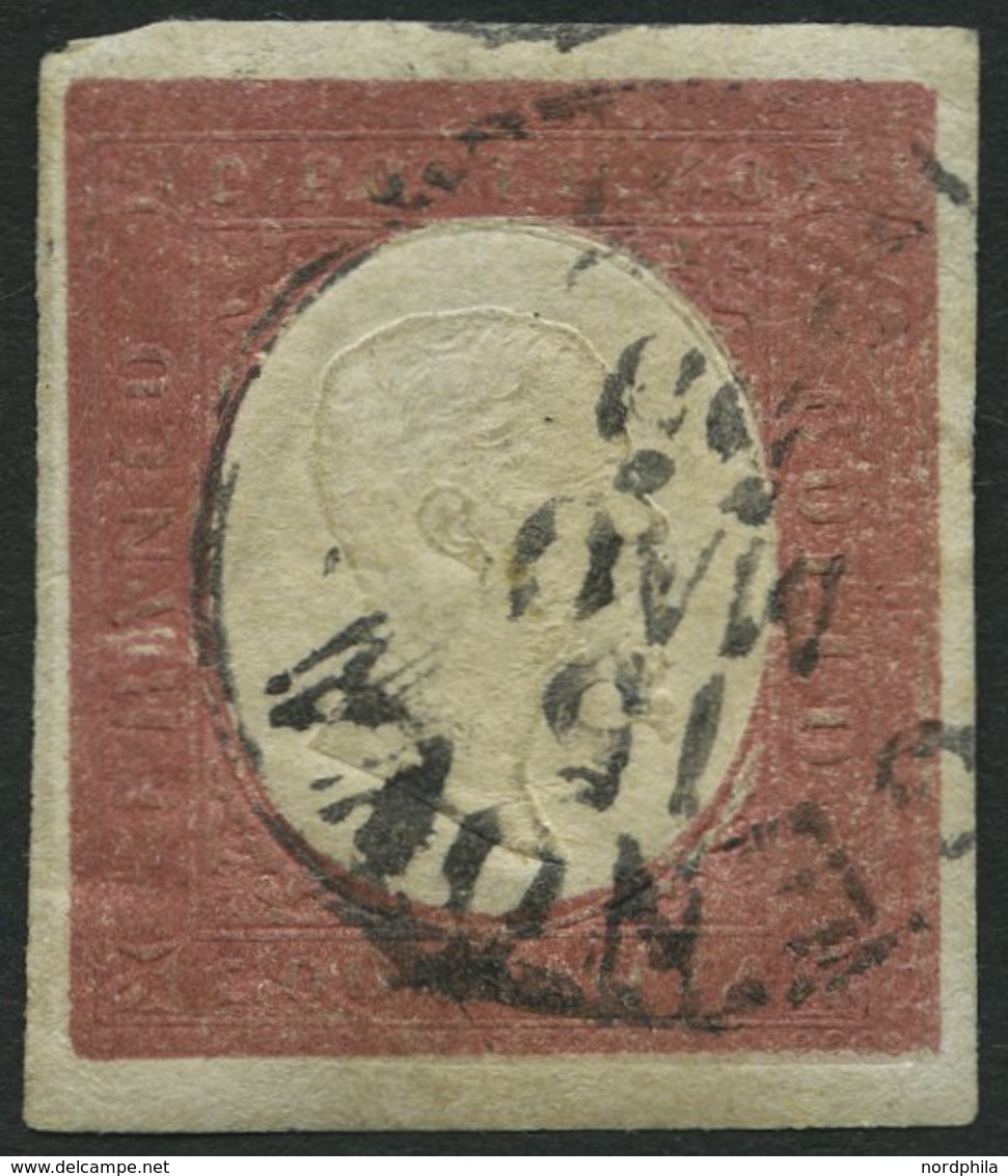 SARDINIEN 9b O, 1854, 40 C. Braunrosa, K1 GENOVA, Prägung Teils Leicht Gebrochen Sonst Breitrandig Pracht, Gepr. E. Dien - Sardinia