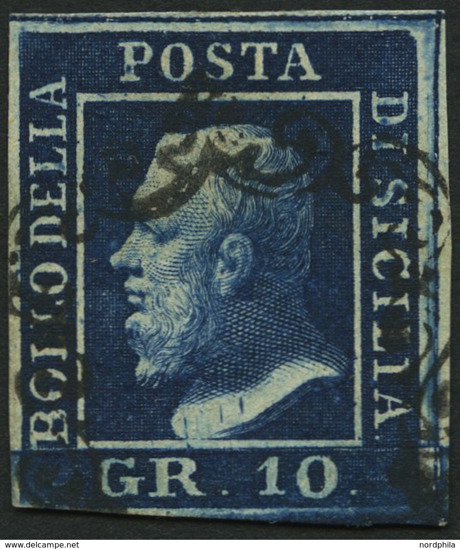 SIZILIEN 5a O, 1859, 10 Gr. Dunkelblau, Pracht, Gepr. E. Diena, Mi. 300.- - Sizilien