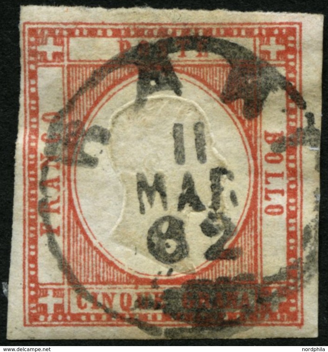 ITALIEN 5d O, 1861, 5 Gr. Ziegelrot, K1 BARI, Pracht, Gepr. Newiger, Mi. 100.- - Usati