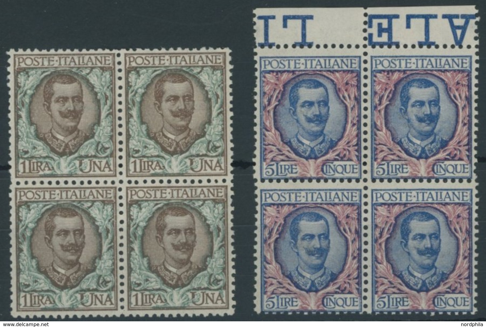 ITALIEN 83/4 VB **, 1901, 1 L. Braun/hellgrün Und 5 L Blau/rosa In Viererblocks, Postfrisch, Pracht - Gebraucht