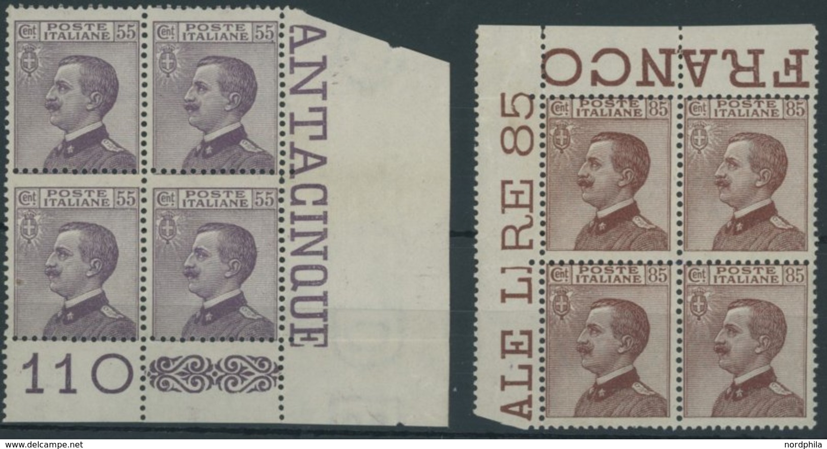 ITALIEN 134/5 VB **, 1920, 55 Und 85 C. König Viktor Emanuel III In Eckrandviererblocks, Postfrisch, Pracht, Mi. 220.- - Gebraucht