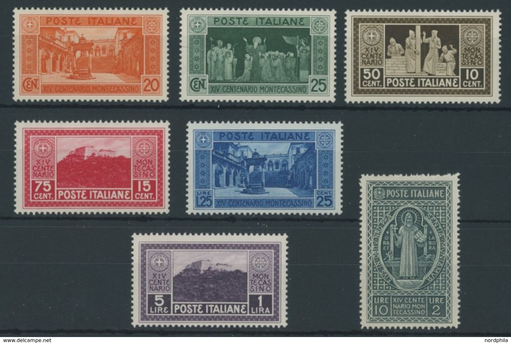 ITALIEN 318-24 **, 1929, Klosterabtei Monte Cassino, üblich Gezähnt, Postfrischer Prachtsatz, Mi. 90.- - Usati