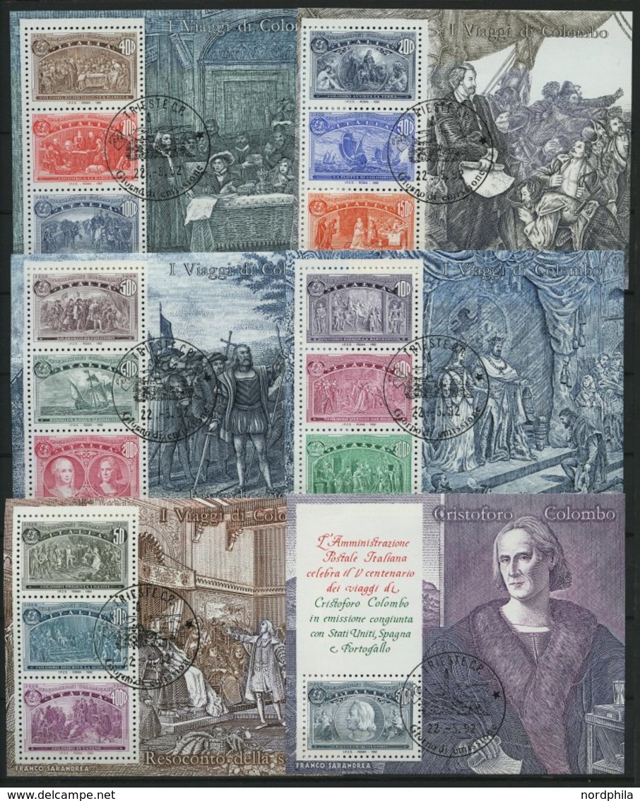 ITALIEN Bl. 9-14 **,o , 1992, Entdeckung Amerikas, Jeweils Postfrisch Und Mit Ersttagsstempeln, 2 Prachtsätze, Mi. 60.- - Gebraucht