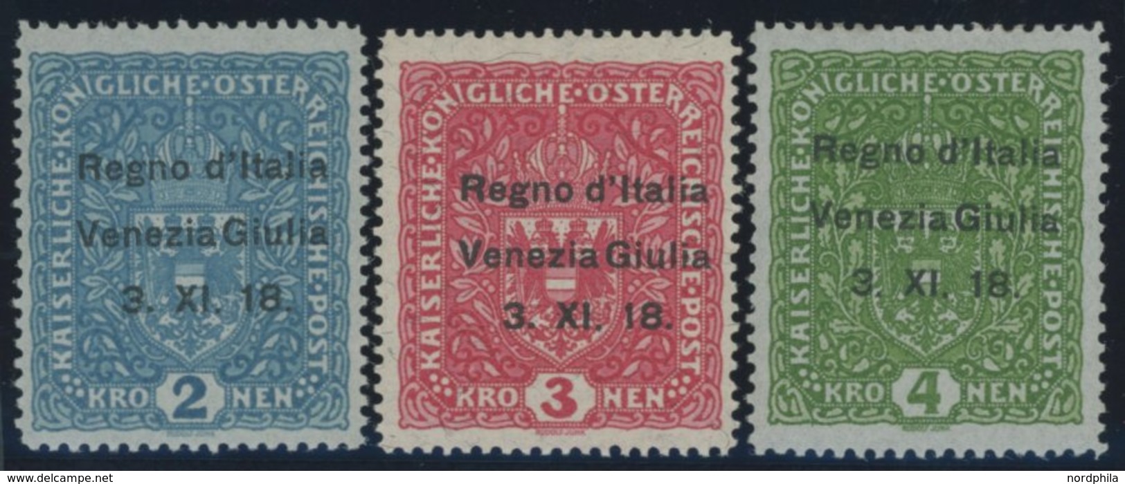 BES.GEB. JULISCH-VENETIEN 15-17 *, 1918, 2 - 4 Kr. Regno D`Italia, Falzreste, 3 Prachtwerte, Mi. 1070.- - Ohne Zuordnung