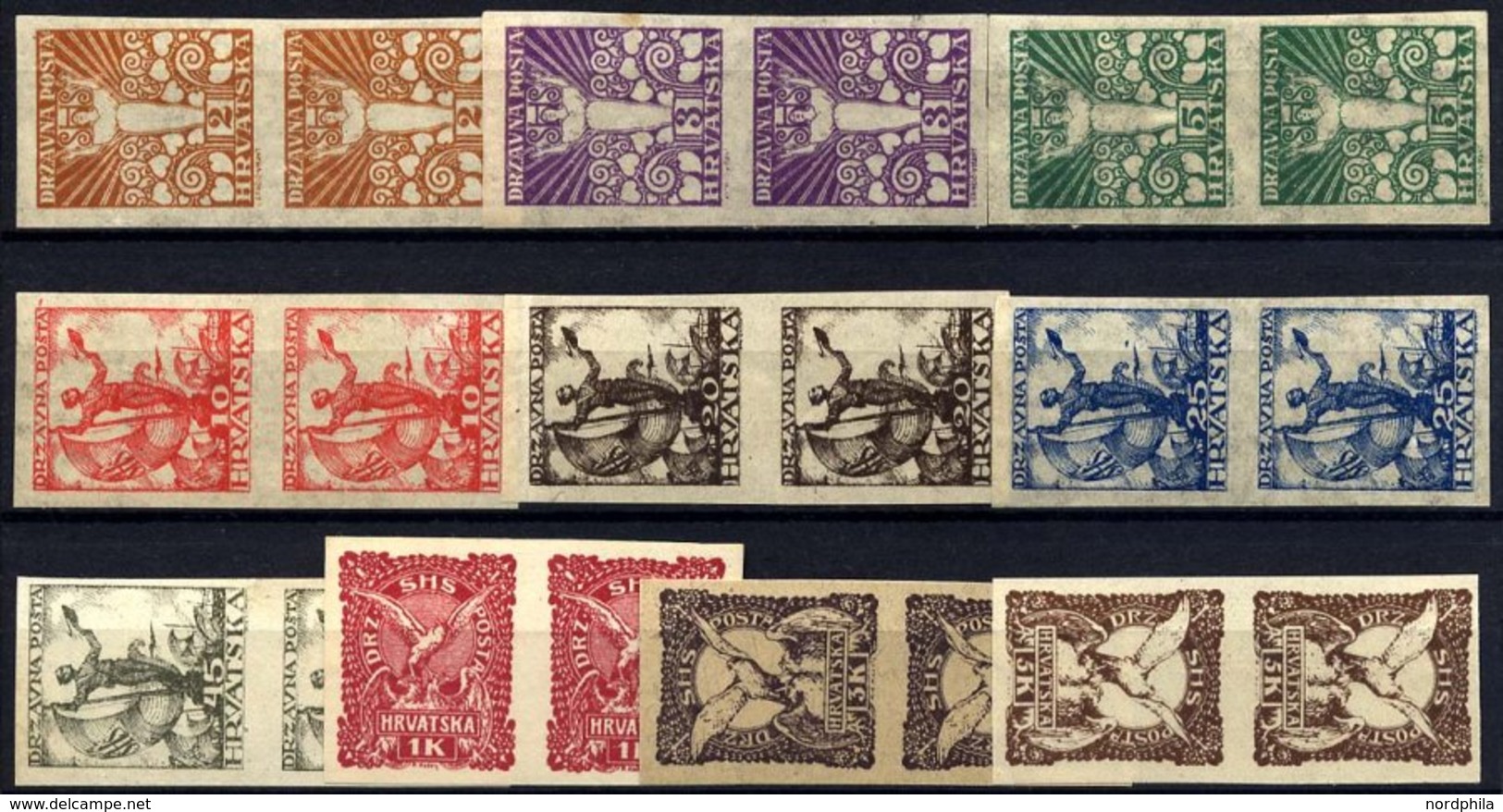 JUGOSLAWIEN 88-97U Paar **, (*), 1919, Freimarken, Ungezähnt, In Paaren, 1 Und 3 Kr. Ohne Gummi Sonst Alle Postfrisch, F - Sonstige & Ohne Zuordnung