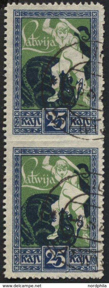 LETTLAND 37UMw O, 1919, 25 Kap. Befreiung Von Kurland Im Senkrechten Paar, Mitte Ungezähnt, Pracht - Lettland