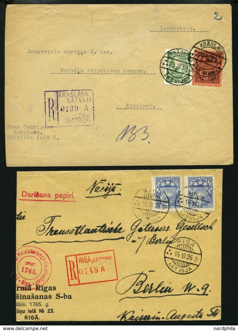 LETTLAND 1923-1940, Interessante Partie Von 45 Belegen Mit Verschiedenen Frankaturen, Dabei 9 Einschreibbriefe Und Ein E - Latvia