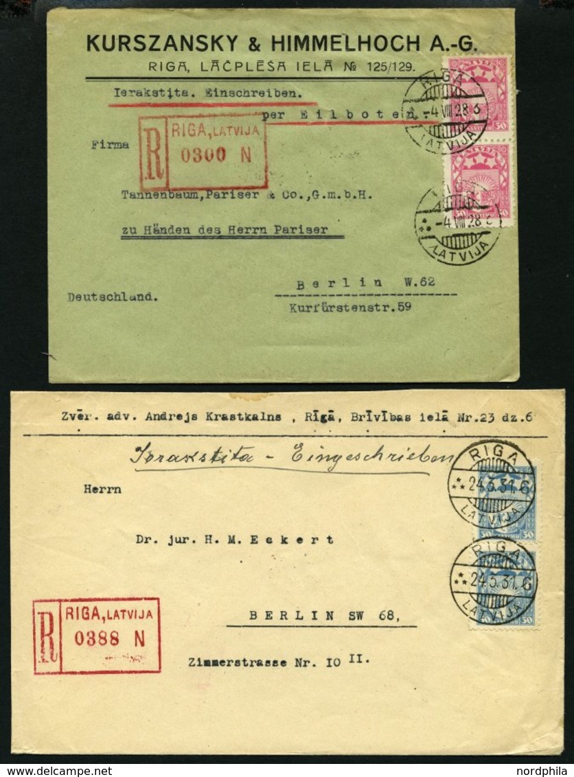 LETTLAND 1925-31, 8 Einschreiben Nach Deutschland Mit Verschiedenen Frankaturen, Fast Nur Prachterhaltung - Lettonie