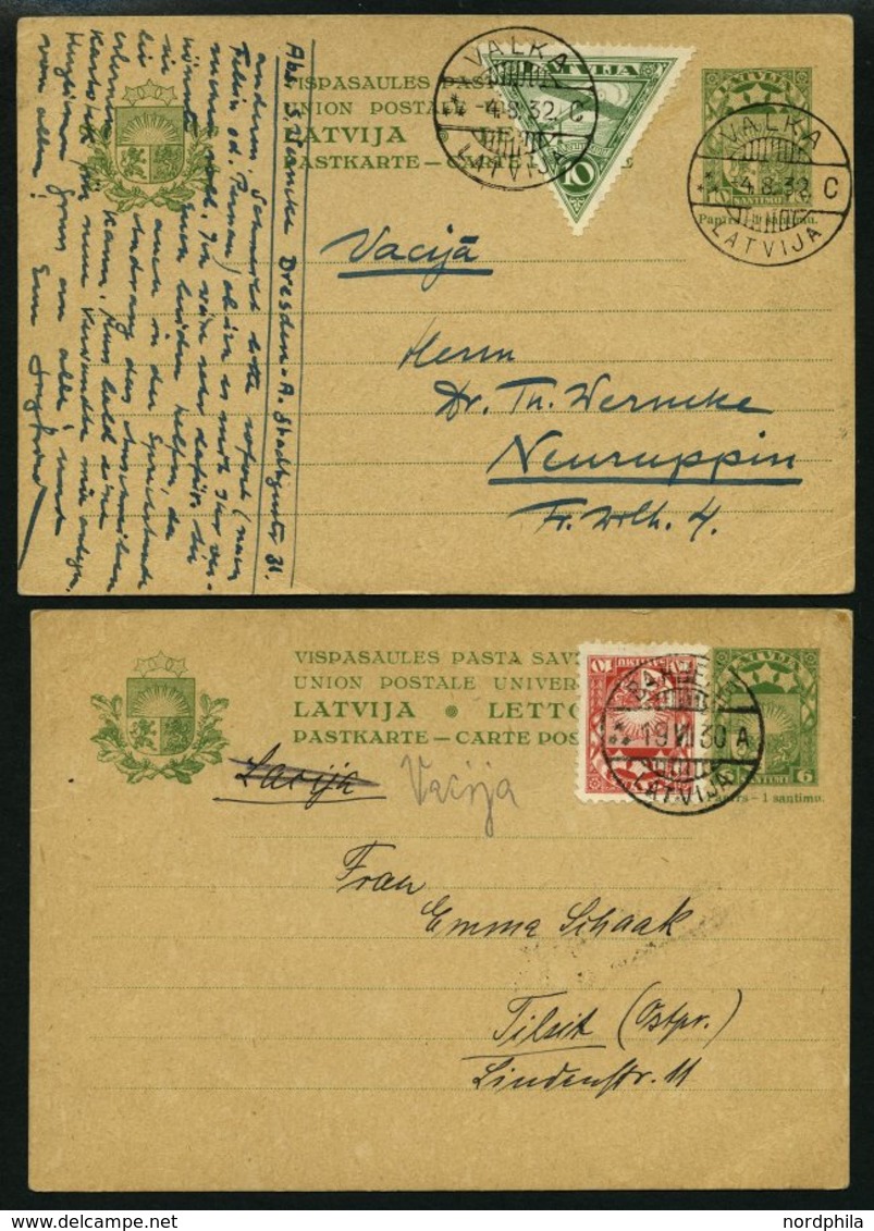 LETTLAND P 5/6 BRIEF, 1927/9, 6 Und 10 S. Landeswappen, Je Mit Zusatzfrankatur, 2 Prachtkarten - Latvia