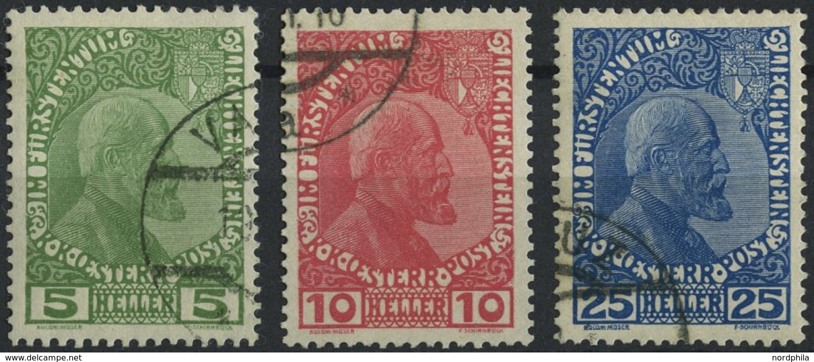 LIECHTENSTEIN 1-3ya O, 1915, Fürst Johann II, Normales Papier, Prachtsatz, Mi. 260.- - Autres & Non Classés