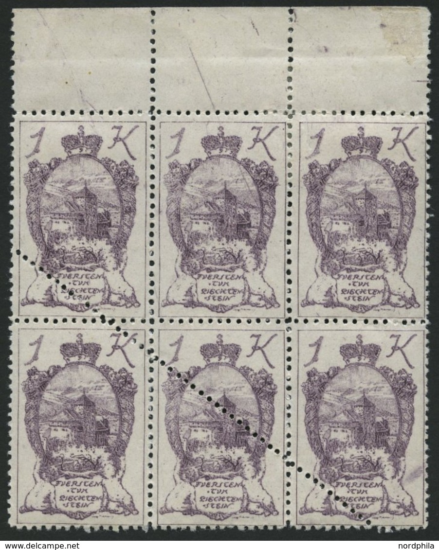 LIECHTENSTEIN 35**, *, 1920, 1 Kr. Dunkelgrauviolett Im Sechserblock Mit Diagonaler Verzähnung, Pracht - Sonstige & Ohne Zuordnung