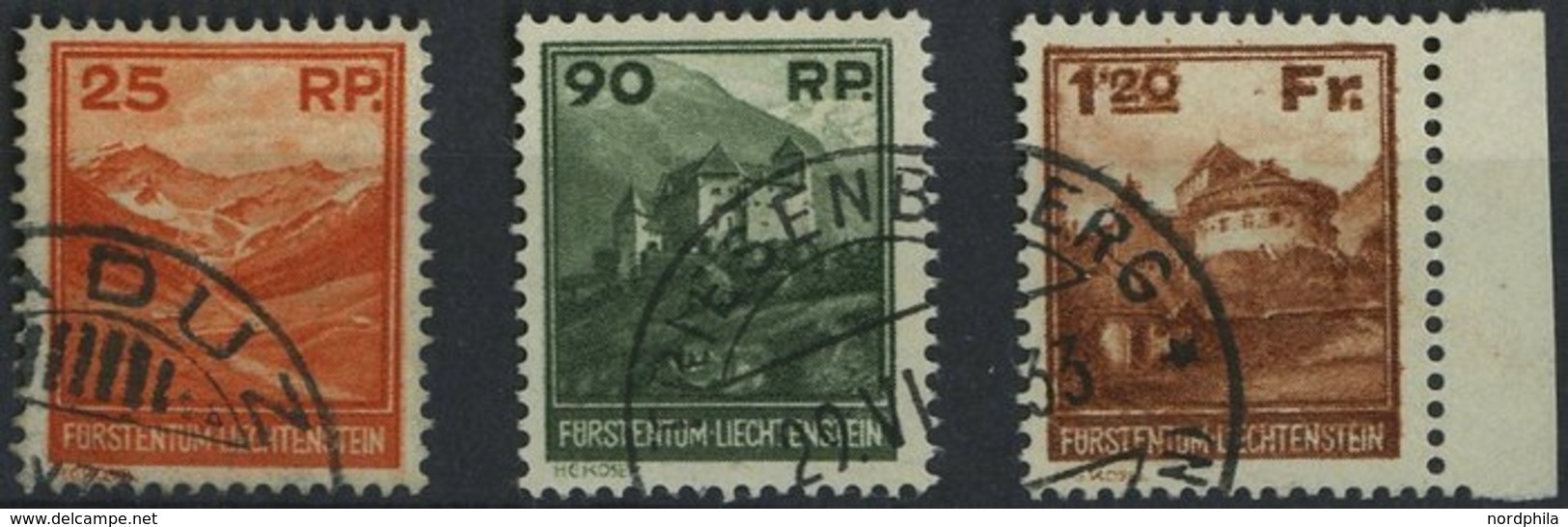 LIECHTENSTEIN 119-21 O, 1933, Landschaften Und Gebäude, Prachtsatz, Fotoattest Liniger, Mi. 600.- - Sonstige & Ohne Zuordnung