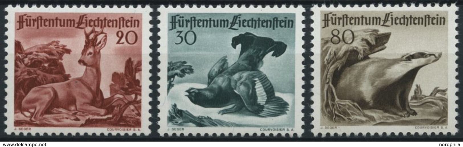 LIECHTENSTEIN 285-87 **, 1950, 3. Jagdserie, Prachtsatz, Mi. 90.- - Autres & Non Classés