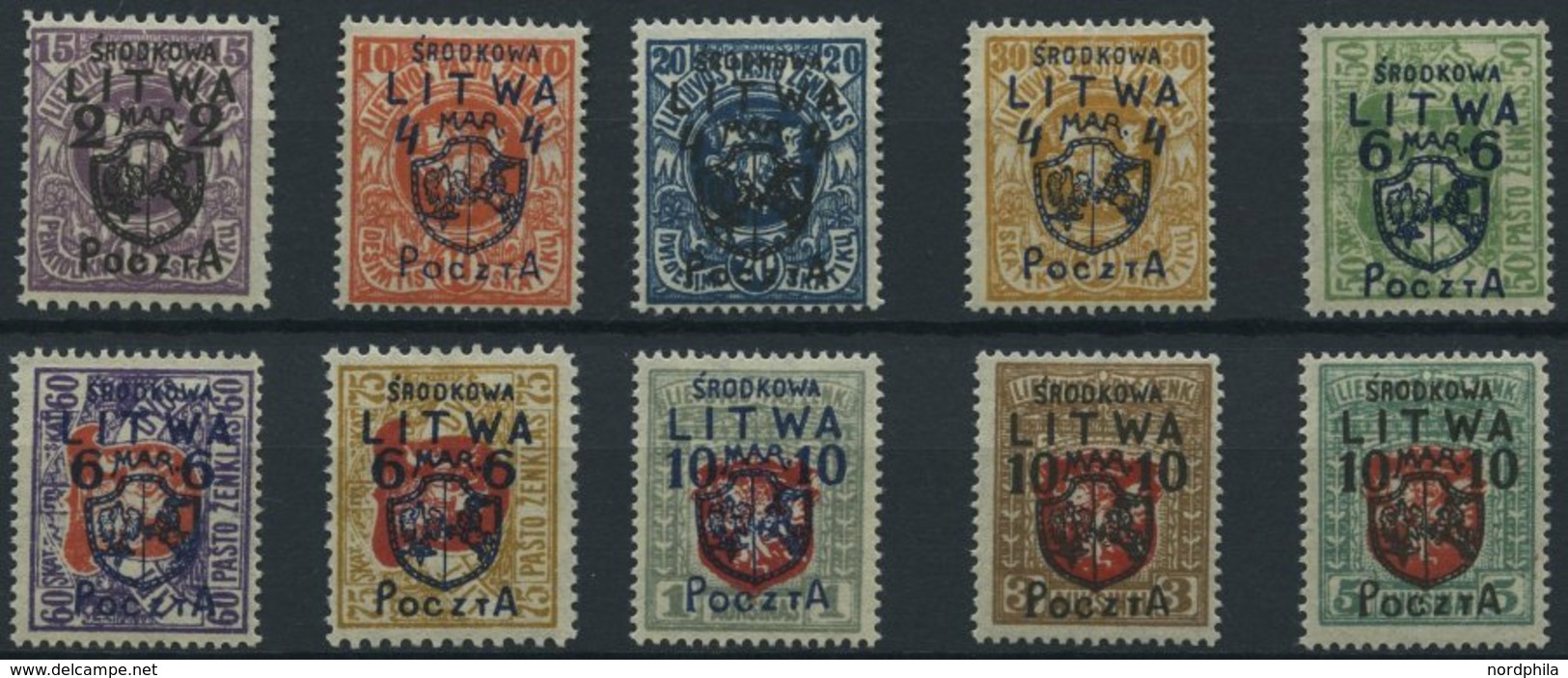 MITTELLITAUEN 4-13 *, 1920, Freimarken, Falzrest, Prachtsatz, R!, Endwerte Gepr. Dr. Esser, Mi. 6500.- - Lituania