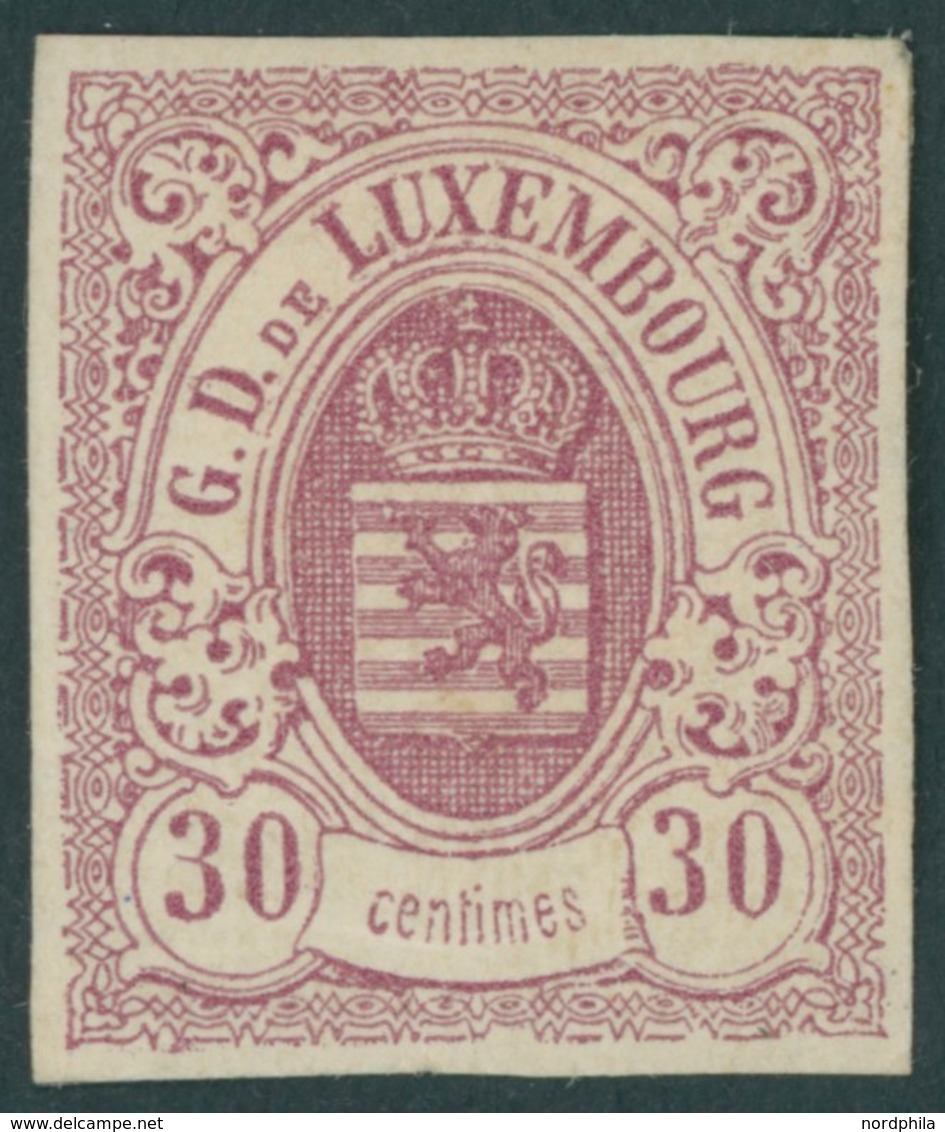 LUXEMBURG 21 *, 1871, 30 C. Lilarot, Falzreste, Kleine Schürfungen Am Rand Und Leichte Gummiknitter Sonst Breitrandiges  - Sonstige & Ohne Zuordnung