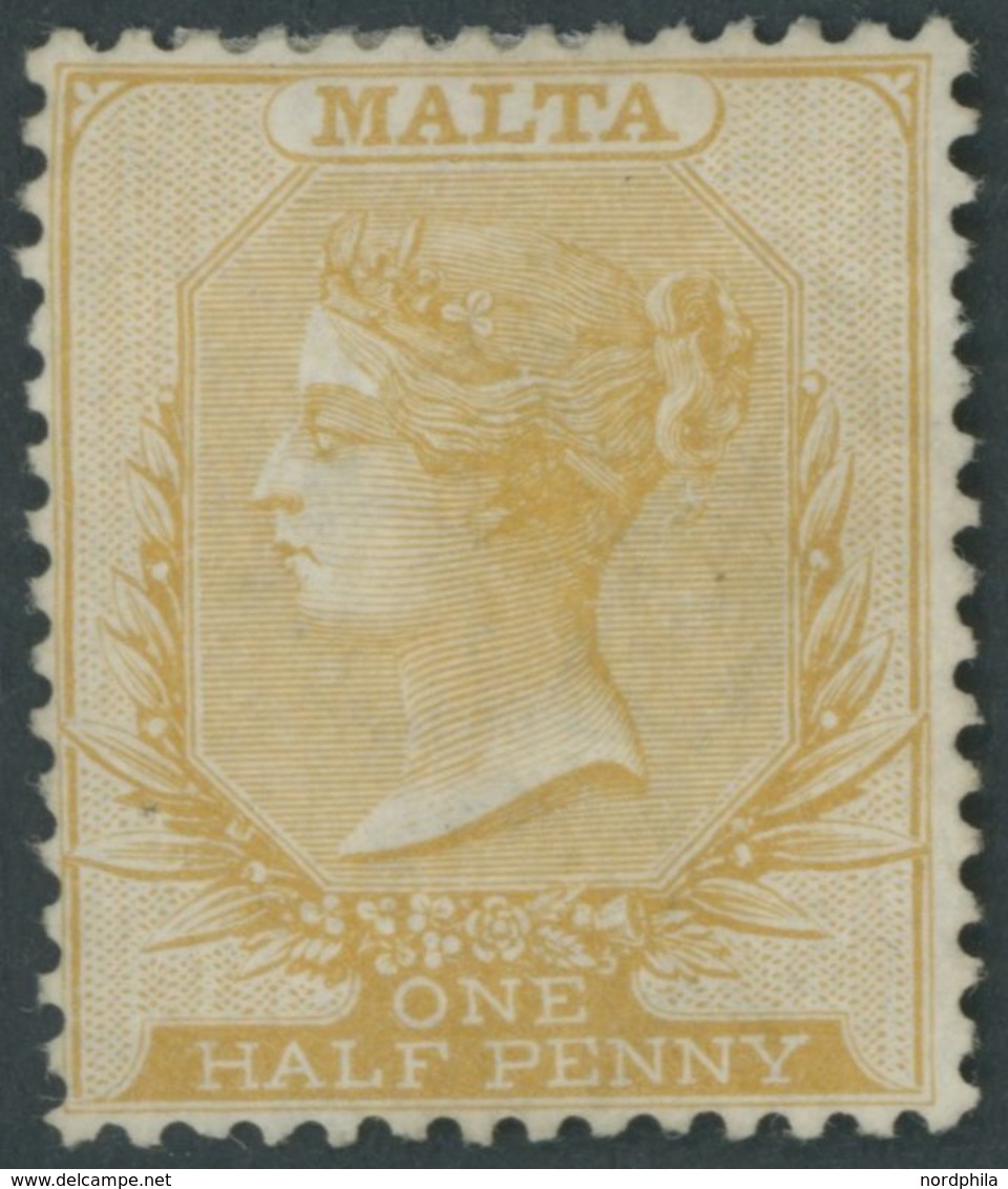 MALTA 2B (*), 1863, 1/2 P. Orange, Gezähnt K 14, Ohne Gummi, Sonst Pracht - Malte