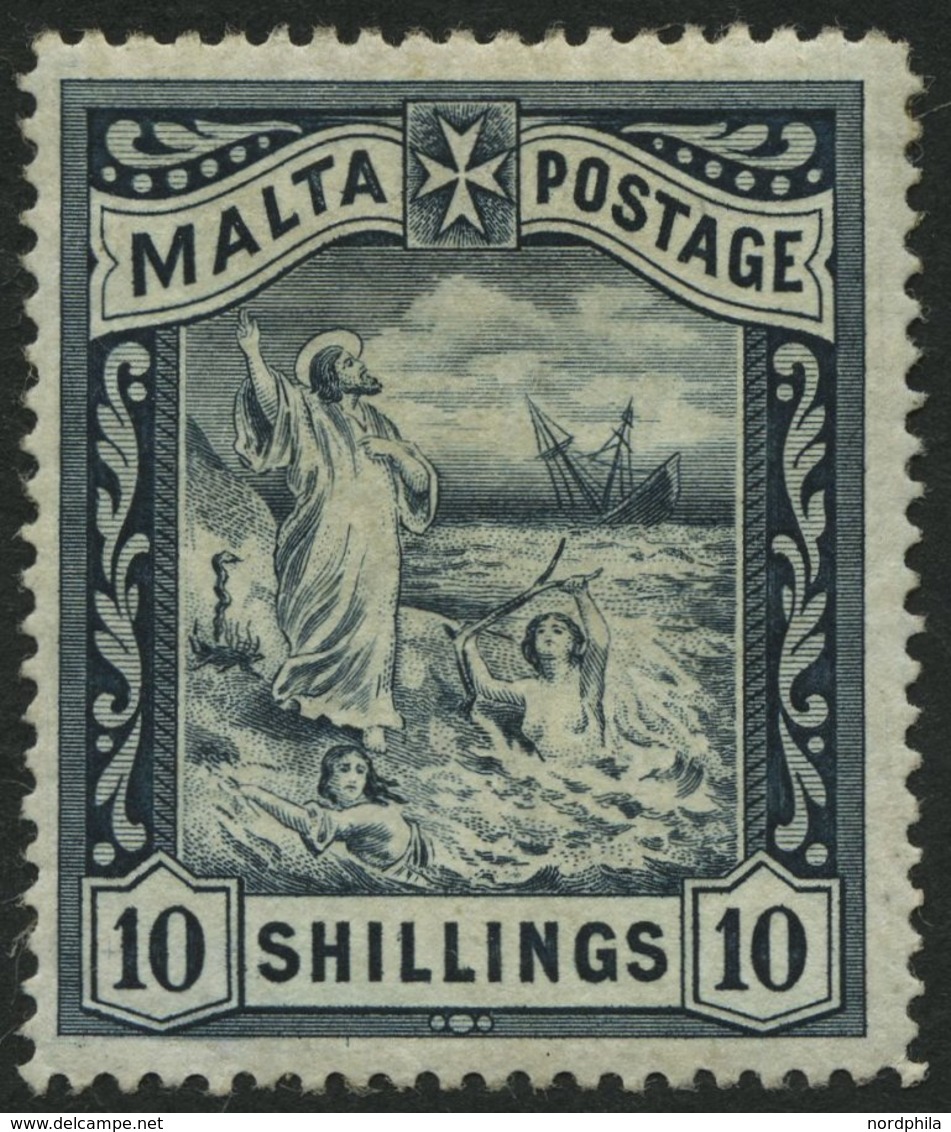 MALTA 14 *, 1899, 10 Sh. Blauschwarz, Falzreste, Feinst, Mi. 130.- - Malta