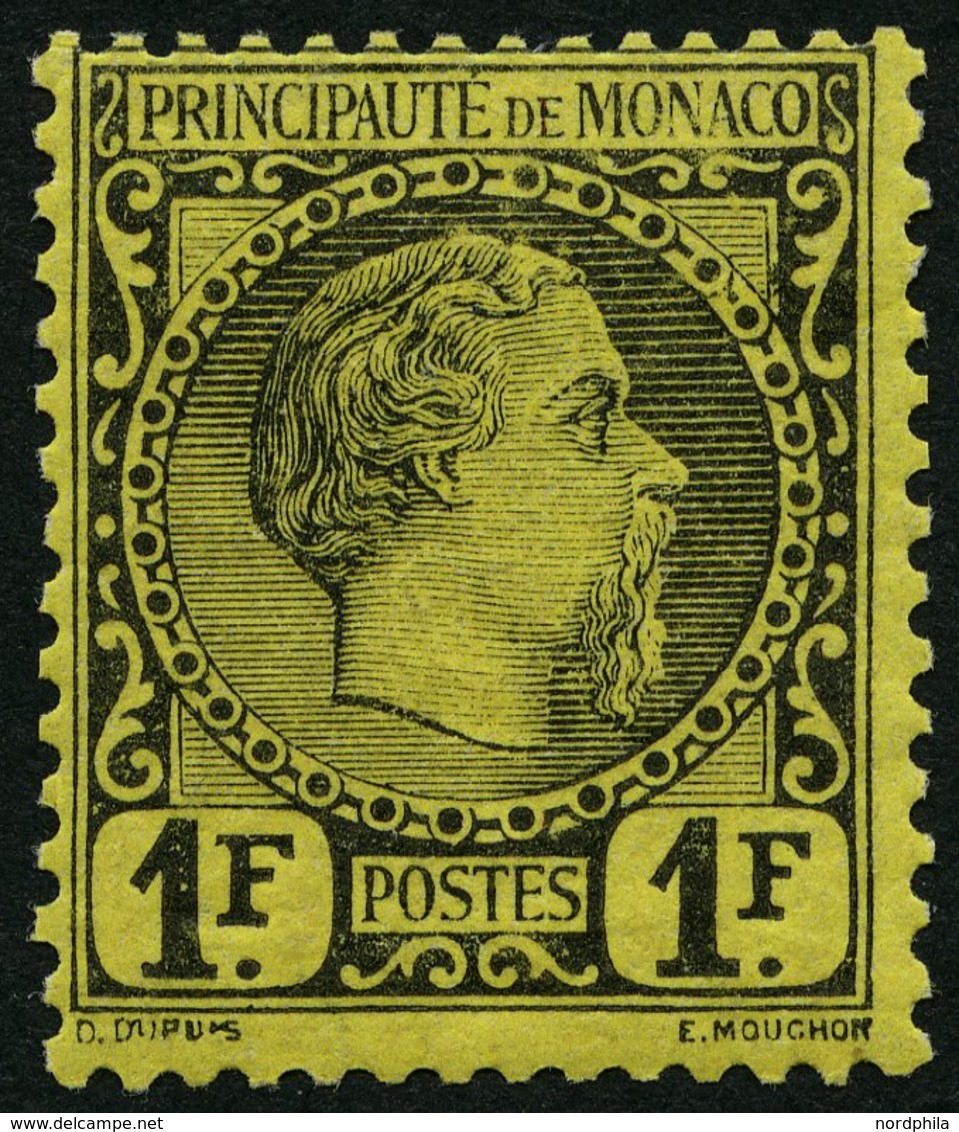 MONACO 9 *, 1885, 1 Fr. Schwarz Auf Gelb, Falzrest, Pracht, R!, Signiert Gebrüder Senf, Mi. 1800.- - Autres & Non Classés