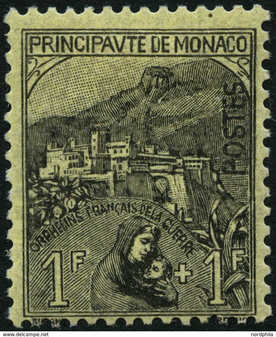 MONACO 32 *, 1919, 1 Fr. Schwarz Auf Gelb, Falzrest, üblich Gezähnt Pracht, Signiert, Mi. 450.- - Autres & Non Classés