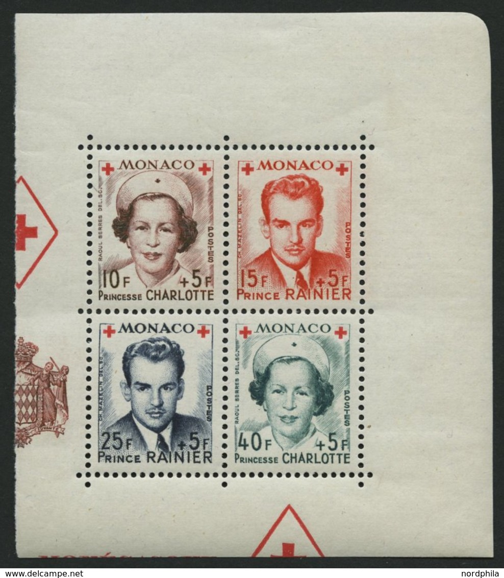 MONACO 397-400A **, 1949, Rotes Kreuz Im Viererblock, Rechte Obere Bogenecke 2 Falzreste Im Rand, Pracht - Altri & Non Classificati