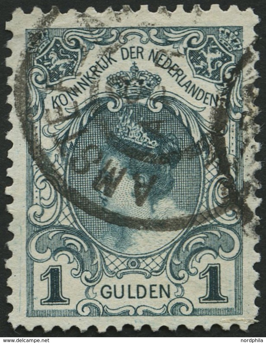 NIEDERLANDE 63IB O, 1898, 1 G. Dunkelblaugrün, Type I, Kleine Bugspur Sonst Pracht, Mi. 140.- - Other & Unclassified