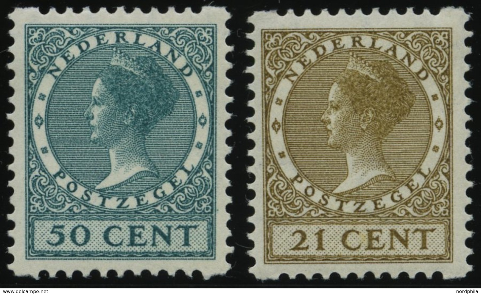 NIEDERLANDE 191D,240D *, 1930/34, 50 C. Und 21 C. Königin Wilhelmina, Rollenzähnung D, Falzrest, 2 Prachtwerte - Altri & Non Classificati