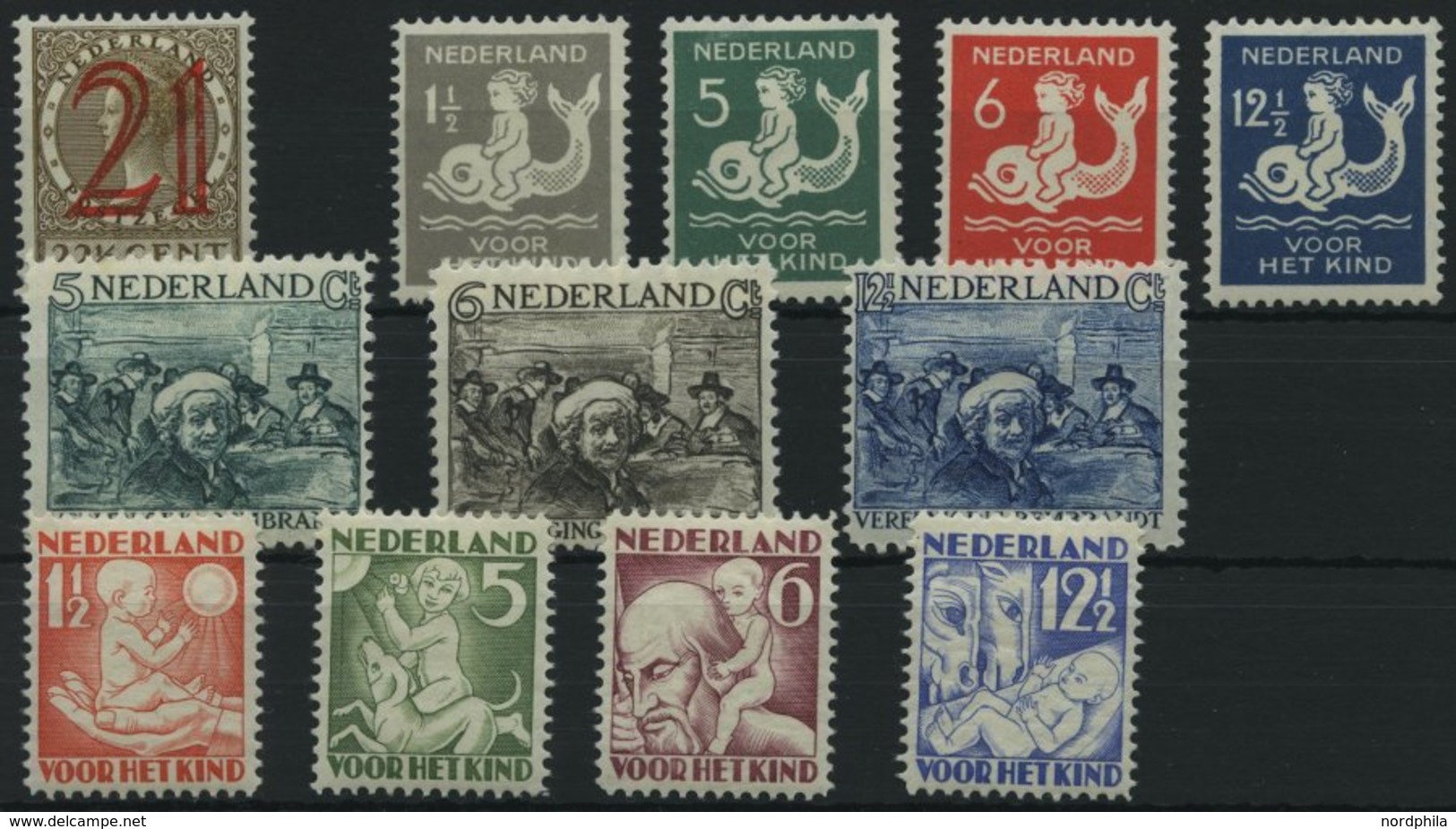 NIEDERLANDE 228-39A *, 1929-30, Königin Wilhelmina, Rembrandt, Voor Het Kind, Falzrest, 12 Prachtwerte - Other & Unclassified