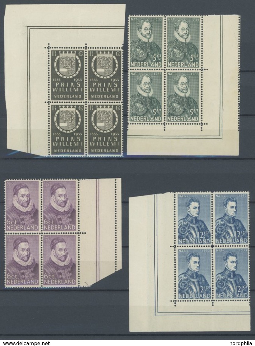 NIEDERLANDE 257-60 VB **, 1933, 400. Geburtstag Von Wilhelm I. In Randviererblocks, Postfrischer Prachtsatz, Mi. (260.-) - Sonstige & Ohne Zuordnung