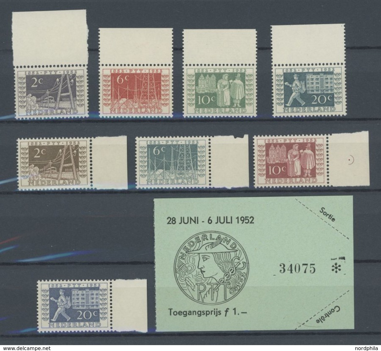 NIEDERLANDE 593-600 **, 1952, Reichstelegraphen Und ITEP Mit Eintrittskarte, 2 Postfrische Prachtsätze, Mi. 108.- - Altri & Non Classificati