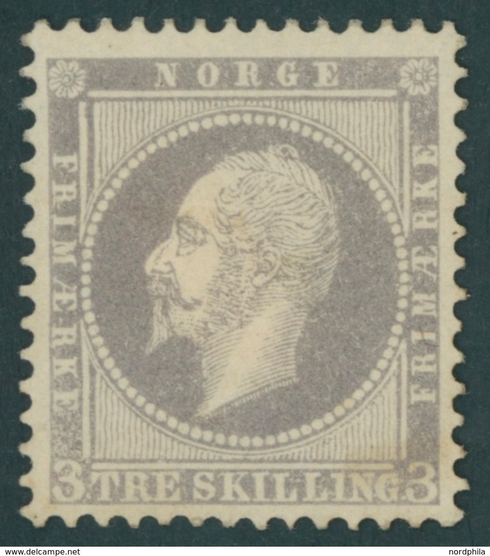 NORWEGEN 3 *, 1857, 3 Sk. Grauviolett, Stärkere Falzreste, Pracht, Mi. 300.- - Sonstige & Ohne Zuordnung