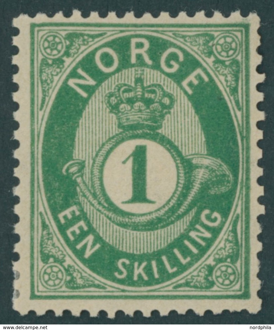 NORWEGEN 16b *, 1873, 1 Sk. Blaugrün, Falzreste, Normale Zähnung, Pracht, Mi. 200.- - Other & Unclassified