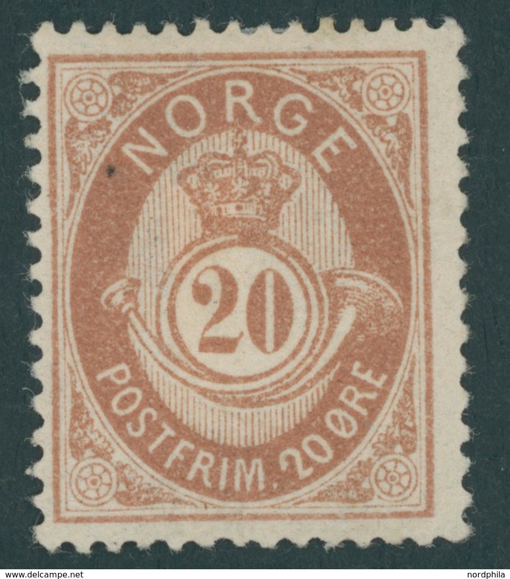 NORWEGEN 40 *, 1882, 20 Ø Braun, Falzreste, Pracht, Mi. 120.- - Sonstige & Ohne Zuordnung