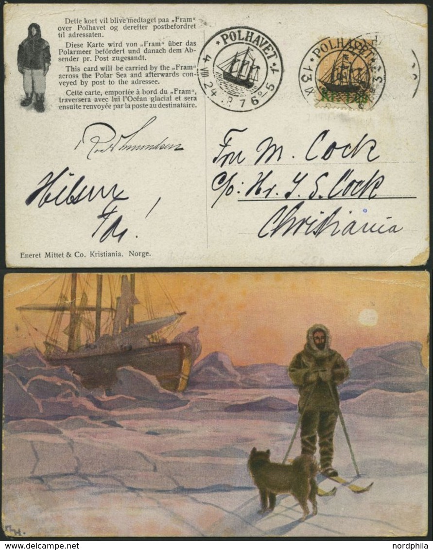 NORWEGEN 62 BRIEF, 1913, 1 Kr. Auf 2 Sk. Orange Mit POLHAVET-Stempel Auf Framkarte Nach Christiania, Kleiner Eckknitter  - Autres & Non Classés