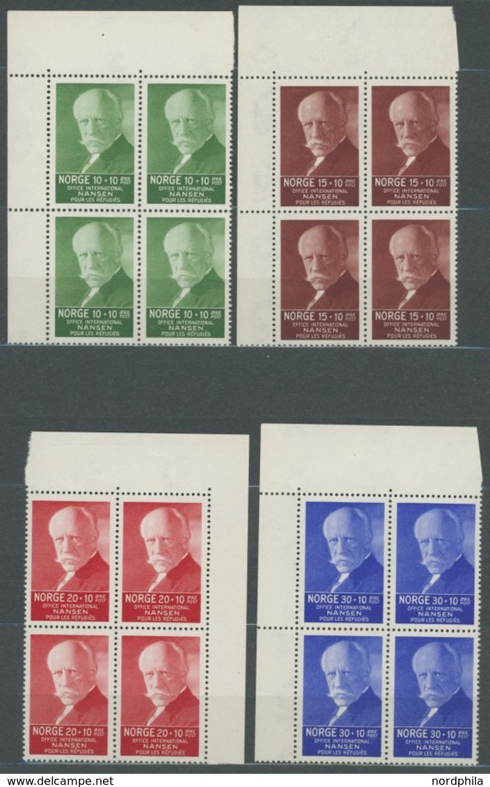 NORWEGEN 172-75 VB **, 1935, Nansen-Fond In Eckrandviererblocks, Pracht, Mi. (160.-) - Other & Unclassified