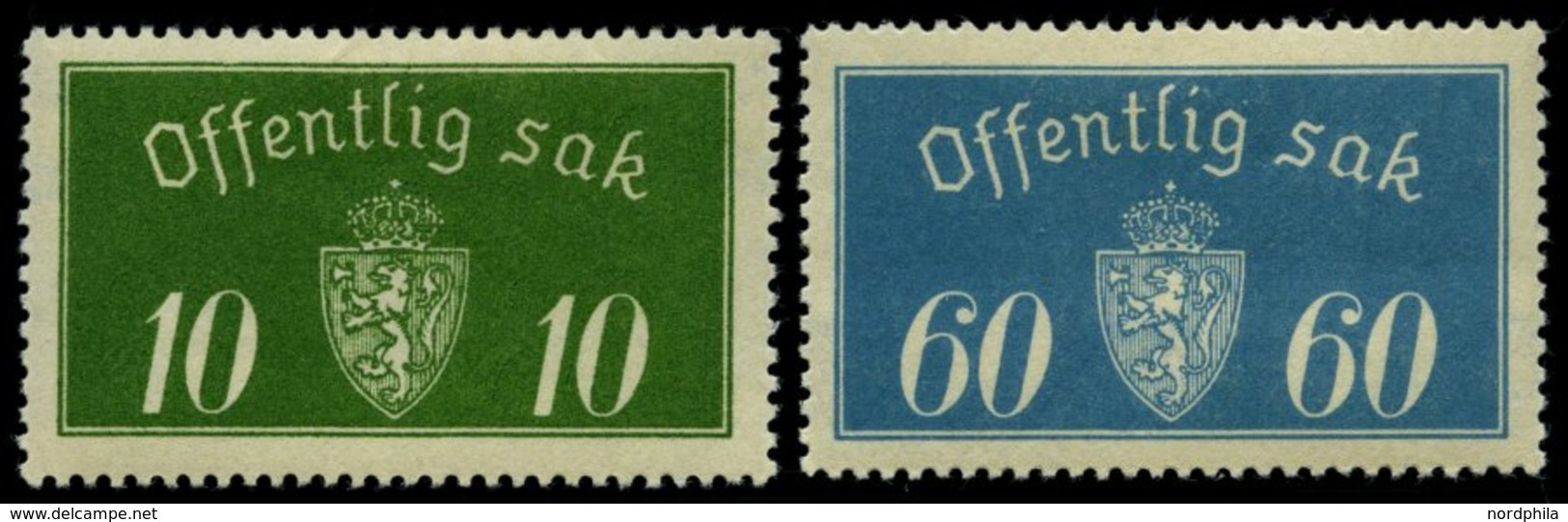 DIENSTMARKEN D 12I,19I *, 1933, 10 Ø Grün Und 60 Ø Grünblau, Type I, Falzreste, 2 Prachtwerte - Other & Unclassified