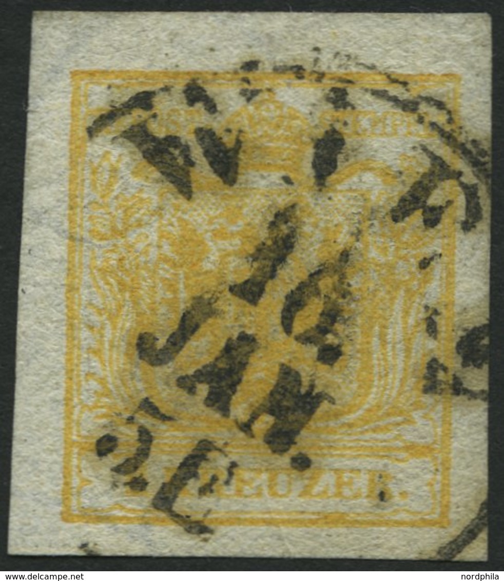 ÖSTERREICH 1Xa O, 1850, 1 Kr. Gelb, Handpapier, Type III, Großes Wz., K1 WIEN, Allseits Riesenrandig, Pracht, Gepr. Dr.  - Usati