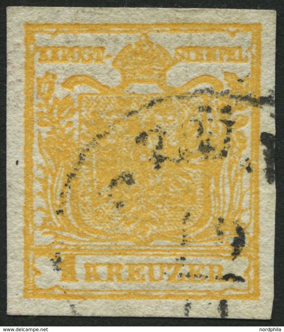 ÖSTERREICH 1Xa O, 1850, 1 Kr. Gelb, Handpapier, Type Ia, K1 BRÜNN, Pracht - Oblitérés