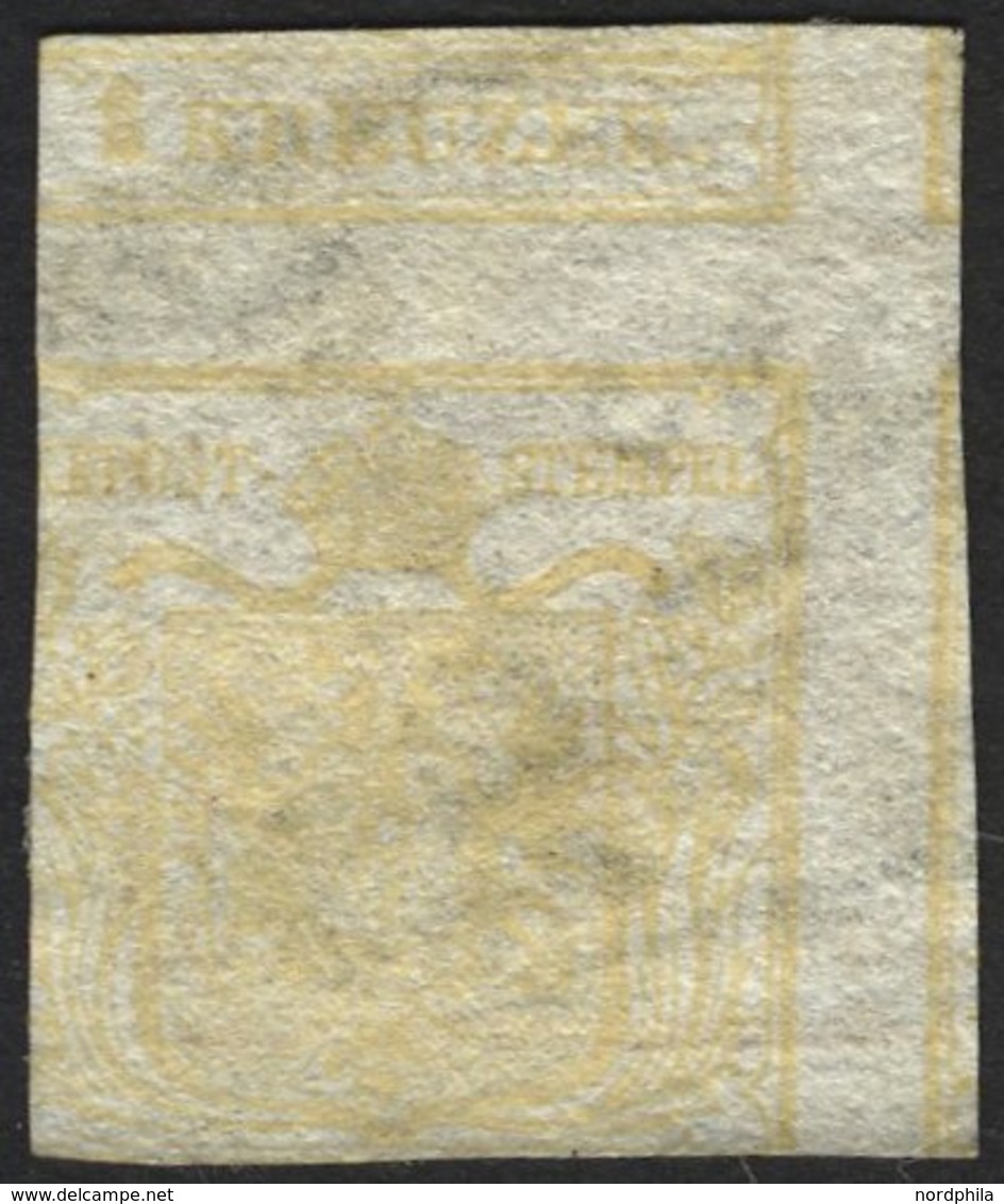 ÖSTERREICH 1XaDG O, 1850, 1 Kr. Gelb, Handpapier, Doppelseitiger Druck, Stempel TRIESTE, Pracht, Mi. 180.- - Gebraucht