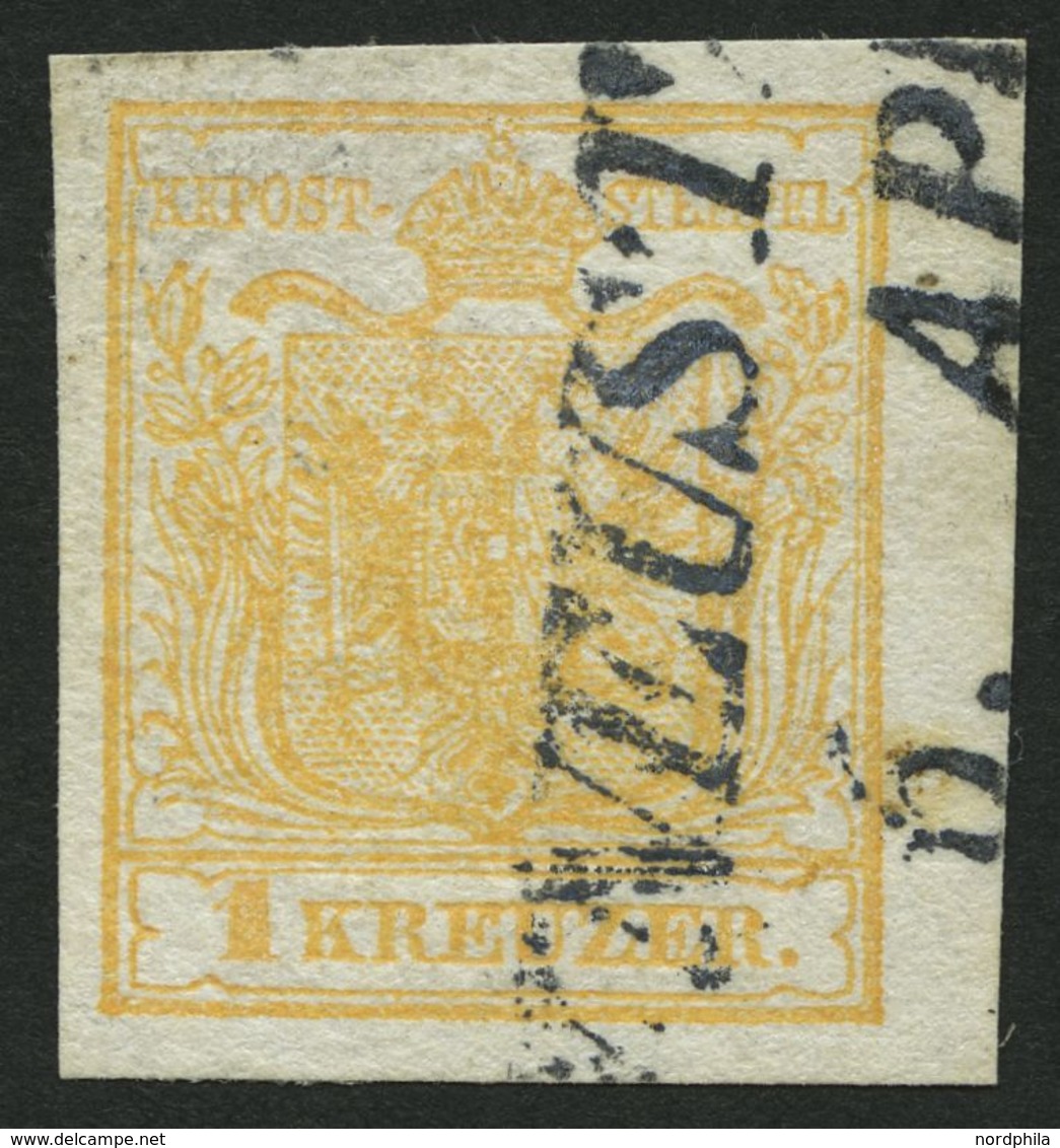 ÖSTERREICH 1Xb O, 1850, 1 Kr. Hellorange, Handpapier, Type III, Kartonpapier 0.12 Mm, L2 NEUSTADT, Pracht, Befund Dr. Fe - Gebraucht