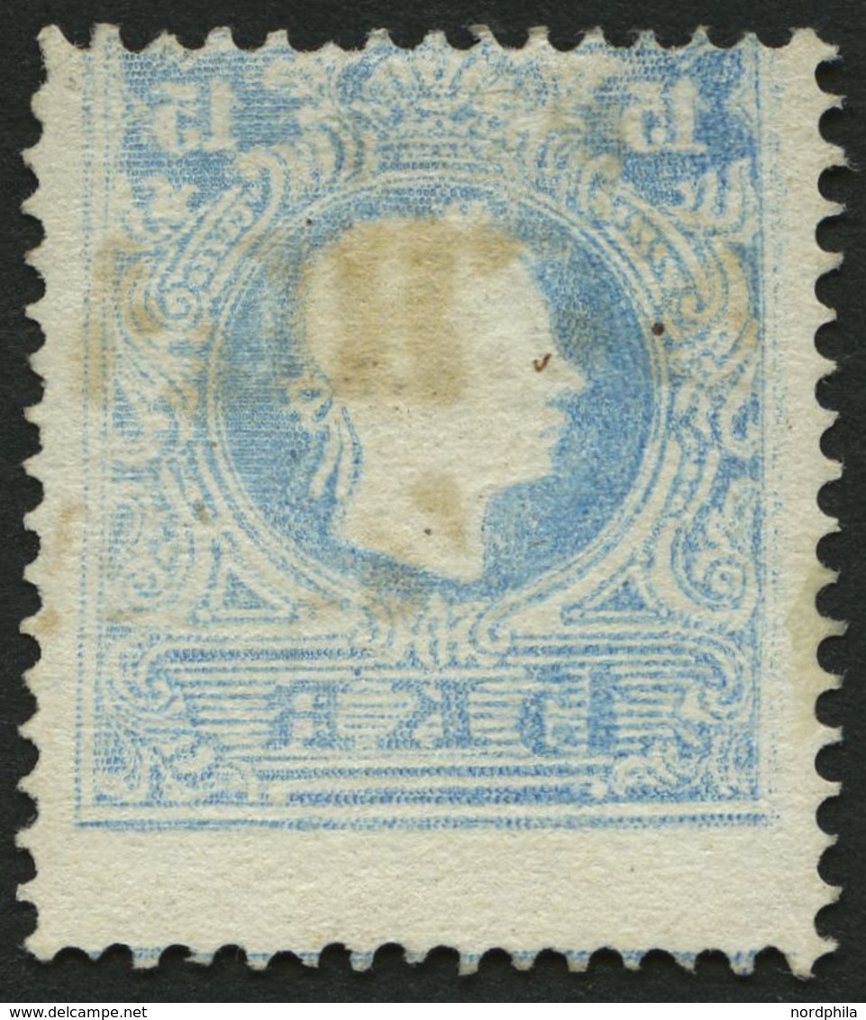 ÖSTERREICH 15II O, 1859, 15 Kr. Blau, Type II, Deutlicher Maschinen-Abklatsch, Pracht - Usati