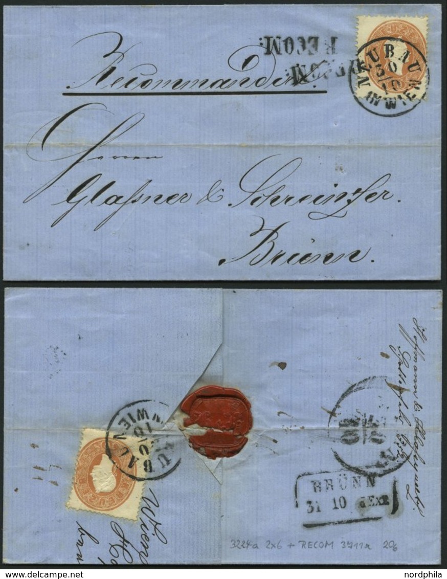 ÖSTERREICH 21 BRIEF, 1863, 10 Kr. Braun Mit Rückseitigem Reco-Porto 10 Kr., Siegelbrief Von NEUBAU IN WIEN Nach Brünn, R - Usati