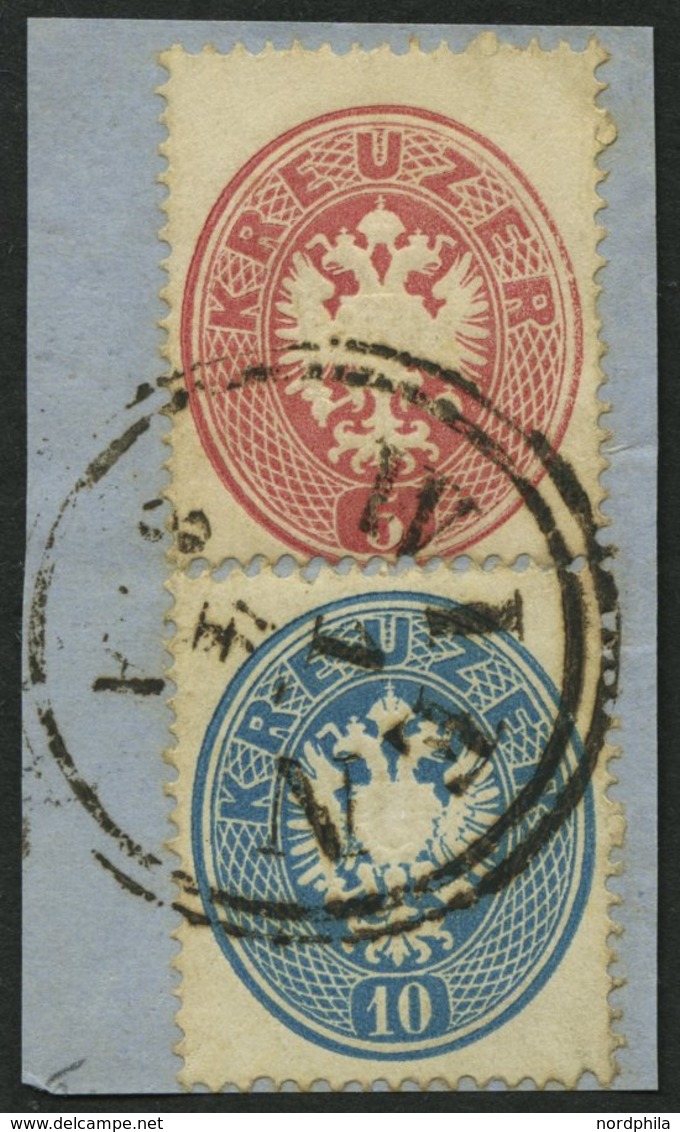 ÖSTERREICH 26/7 BrfStk, 1863, 5 Kr. Rosa Und 10 Kr. Blau, K2 WIEN, Prachtbriefstück - Gebraucht