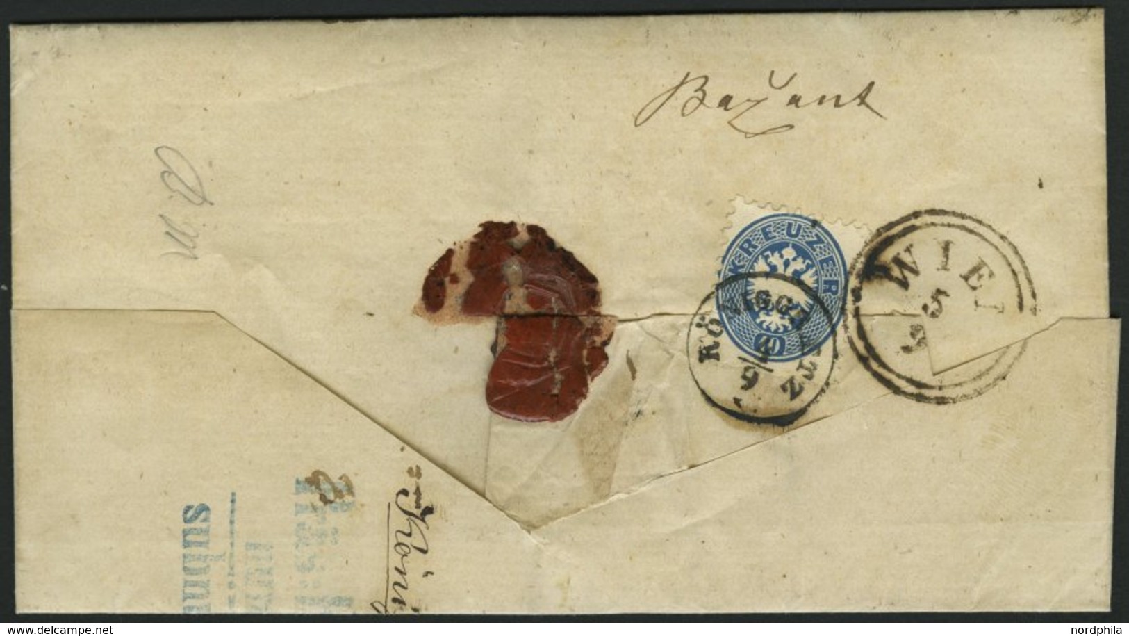 ÖSTERREICH 32/3 BRIEF, 1864, 5 Kr. Rosa Und Rückseitiges Reco-Porto 10 Kr. Blau Auf Brief Von KÖNIGGRAETZ Nach Wien , L1 - Oblitérés