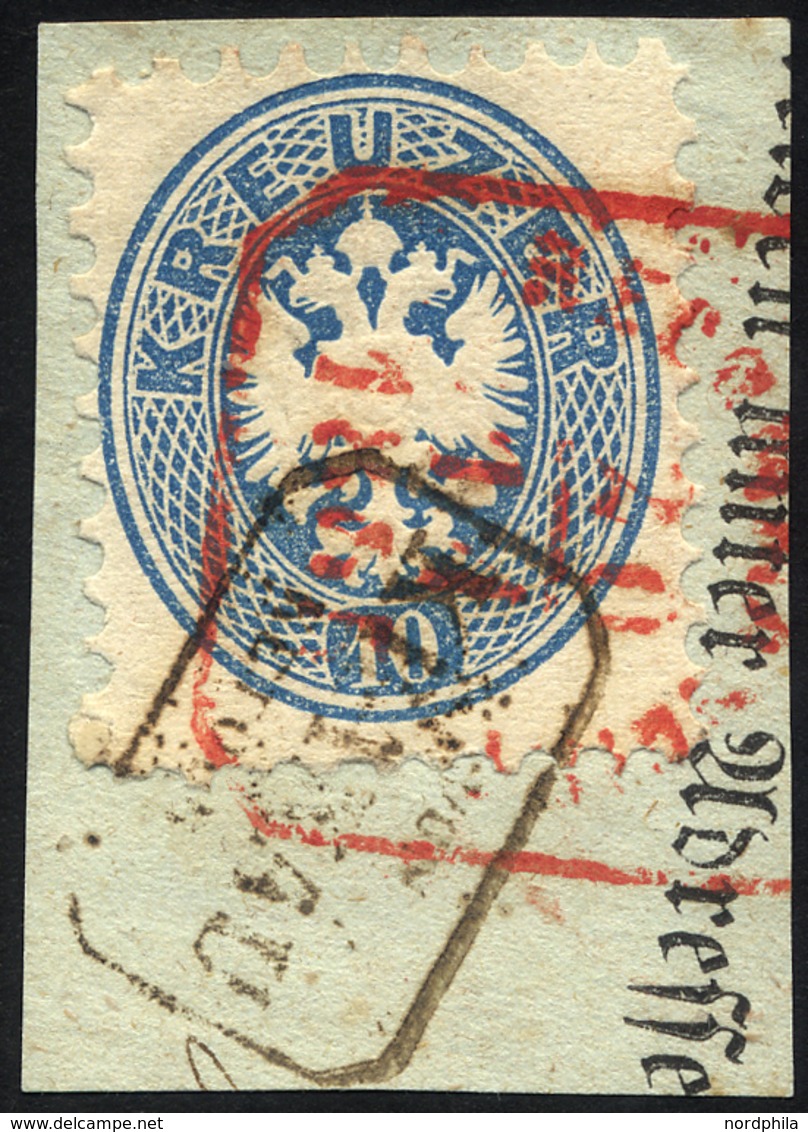 ÖSTERREICH 33 BrfStk, 1863, 10 Kr. Blau Mit Retourstempel (RbB) Von KRAKAU RETOUR Und Roter Recommandirt-Stempel, Pracht - Usati