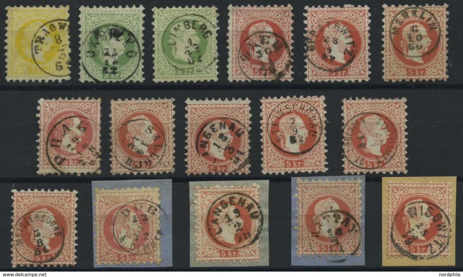 ÖSTERREICH O,BrfStk , 1867, 2 - 5 Kr. Franz Joseph, 16 Werte Mit Fingerhutstempeln, Einige Bessere, Prachtlot - Used Stamps