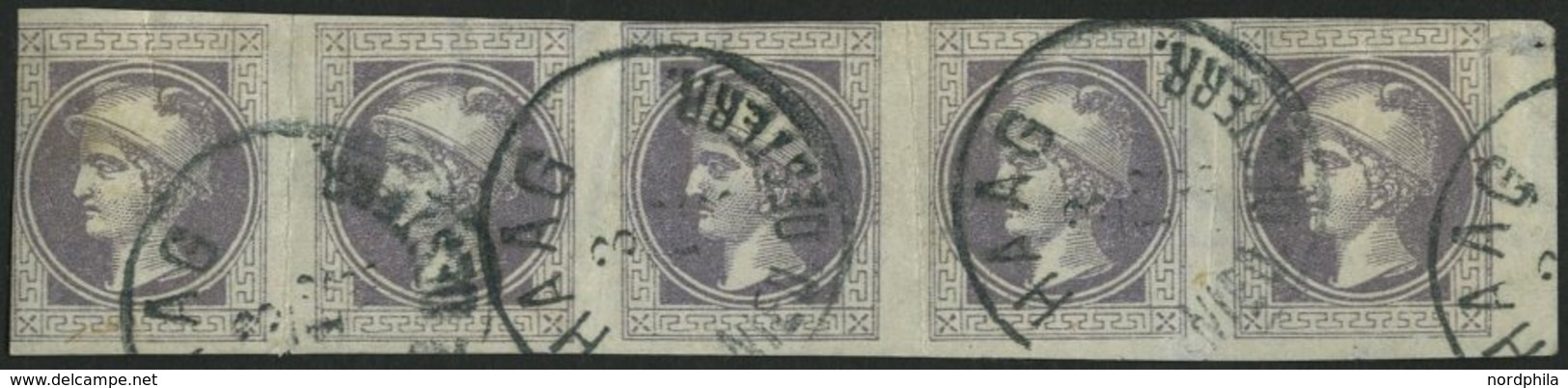 ÖSTERREICH 42II/IIIa O, 1896, 1 Kr. Grauviolett, Feiner Druck, Type III, Im Waagerechten Fünferstreifen Vom Rechten Rand - Oblitérés