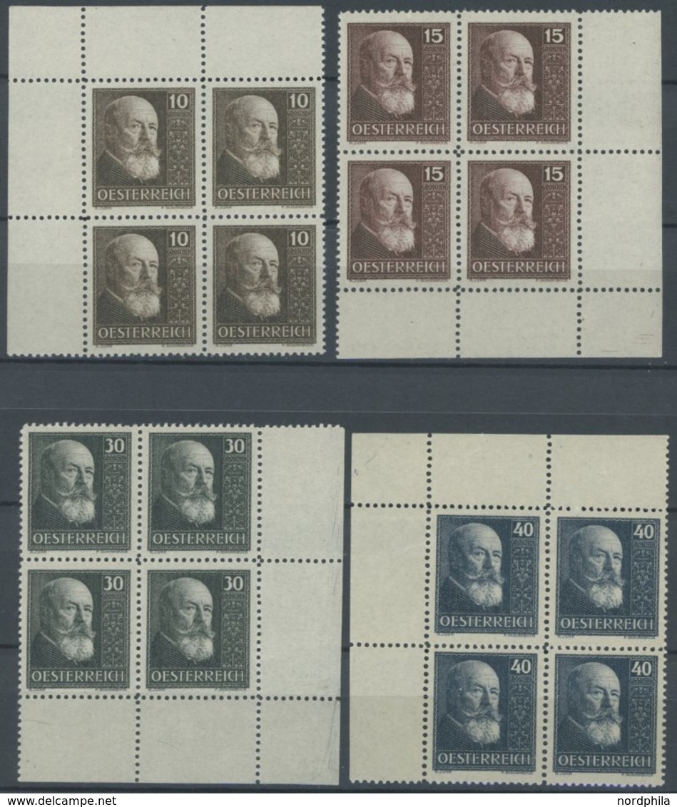 ÖSTERREICH 494-97 VB **, 1928, 10 Jahre Republik In Eckrandviererblocks, Prachtsatz, Mi (240.-) - Used Stamps