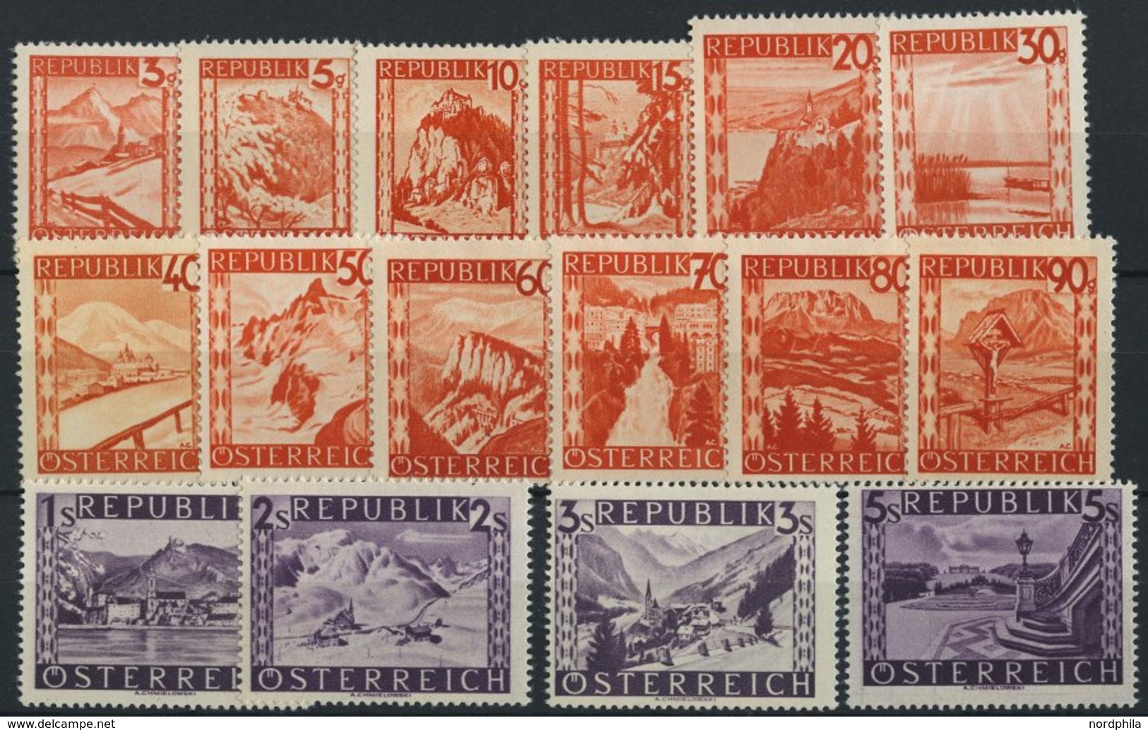 ÖSTERREICH 838-53 **, 1947, Landschaften, Prachtsatz, Mi. 100.- - Gebraucht