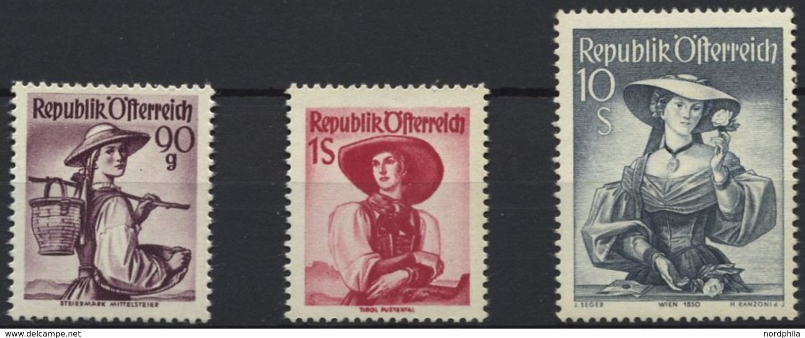 ÖSTERREICH 909,911,926 **, 1949/50, 90 G., 1 Und 10 S. Trachten, 3 Prachtwerte, Mi. 235.- - Used Stamps